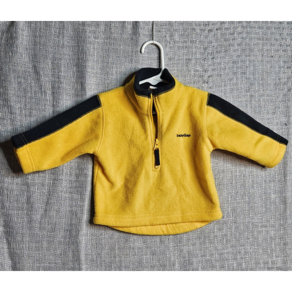 Baby Gap Size Small 3/6 Months Fleece Pullover Jacket Yellow and Blue 1/4 Zip‎